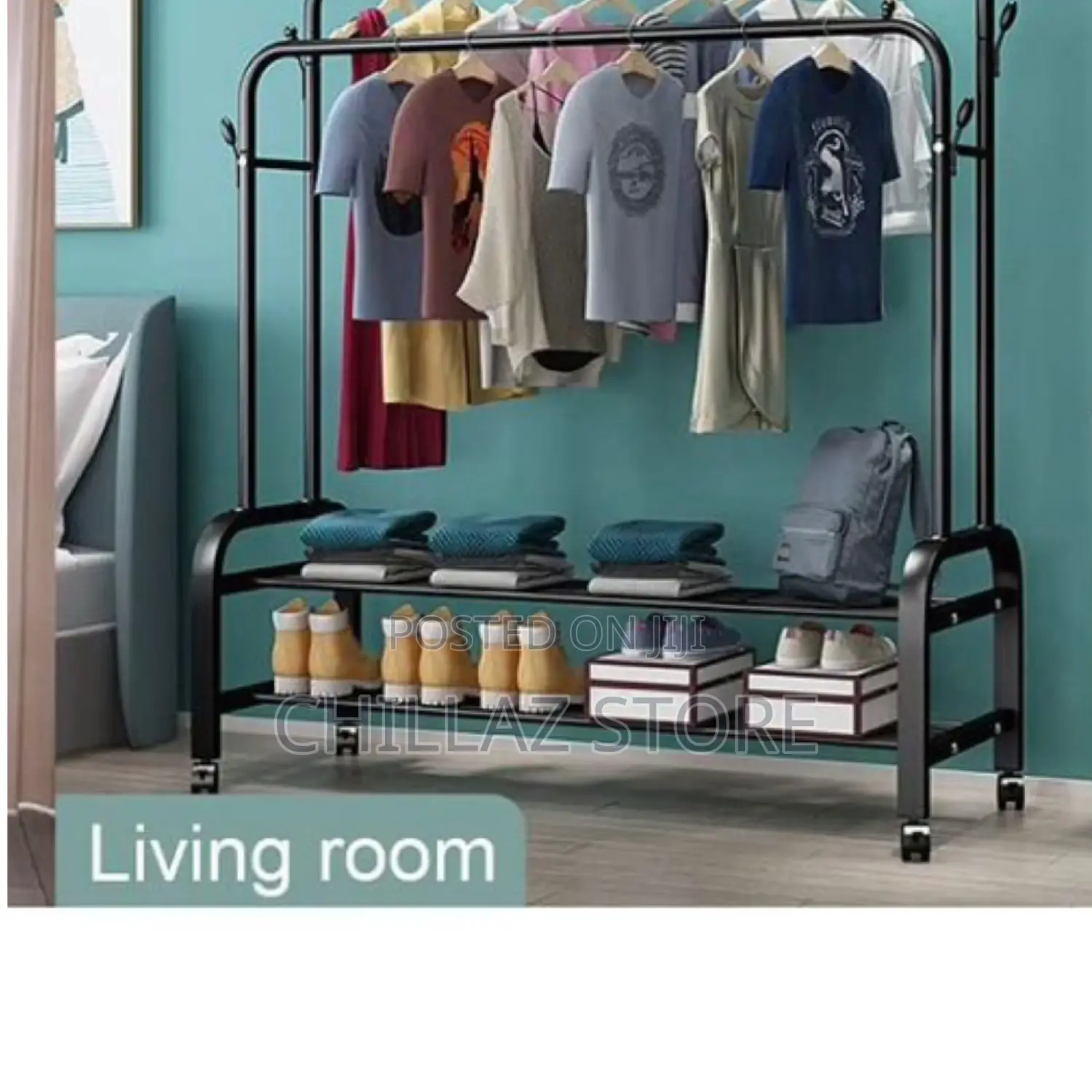 Free Standing Rail Clothes Storage Rack.