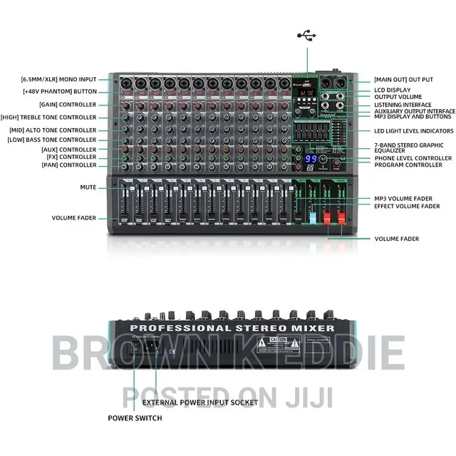 Professional 12-Channel Audio Mixer Depusheng PA12
