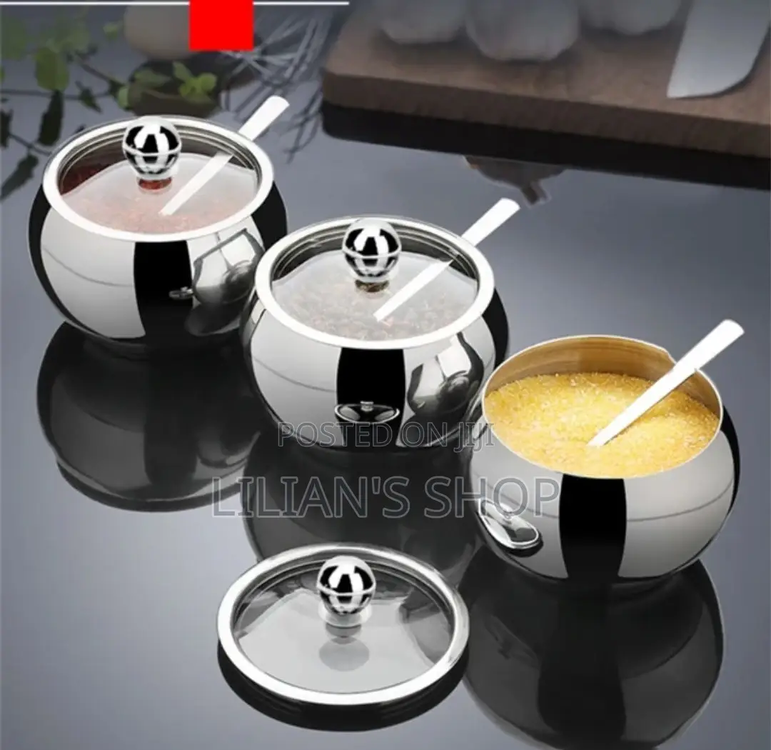 Stainless Steel Sugar Bowl With Lid And Spoon