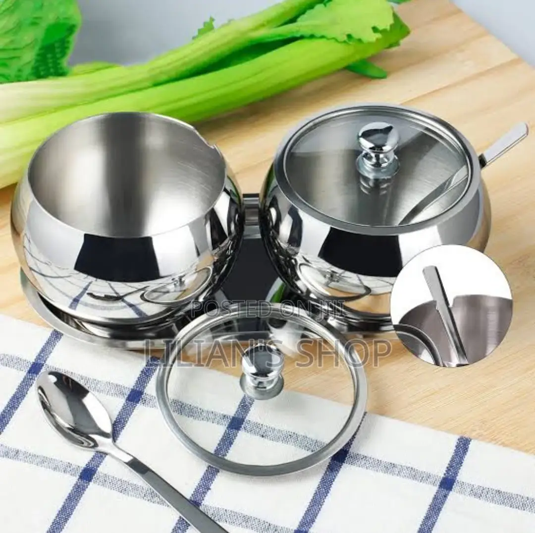 Stainless Steel Sugar Bowl With Lid And Spoon