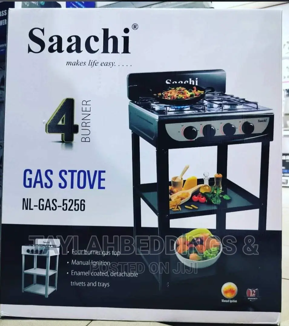 Saachi 4 Burner Gas Stove With Shelves-Black