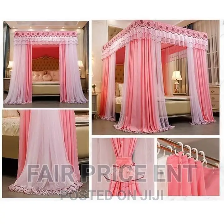 Vip Four Strong Stands Mosquito Net With Curtains.( Orange)