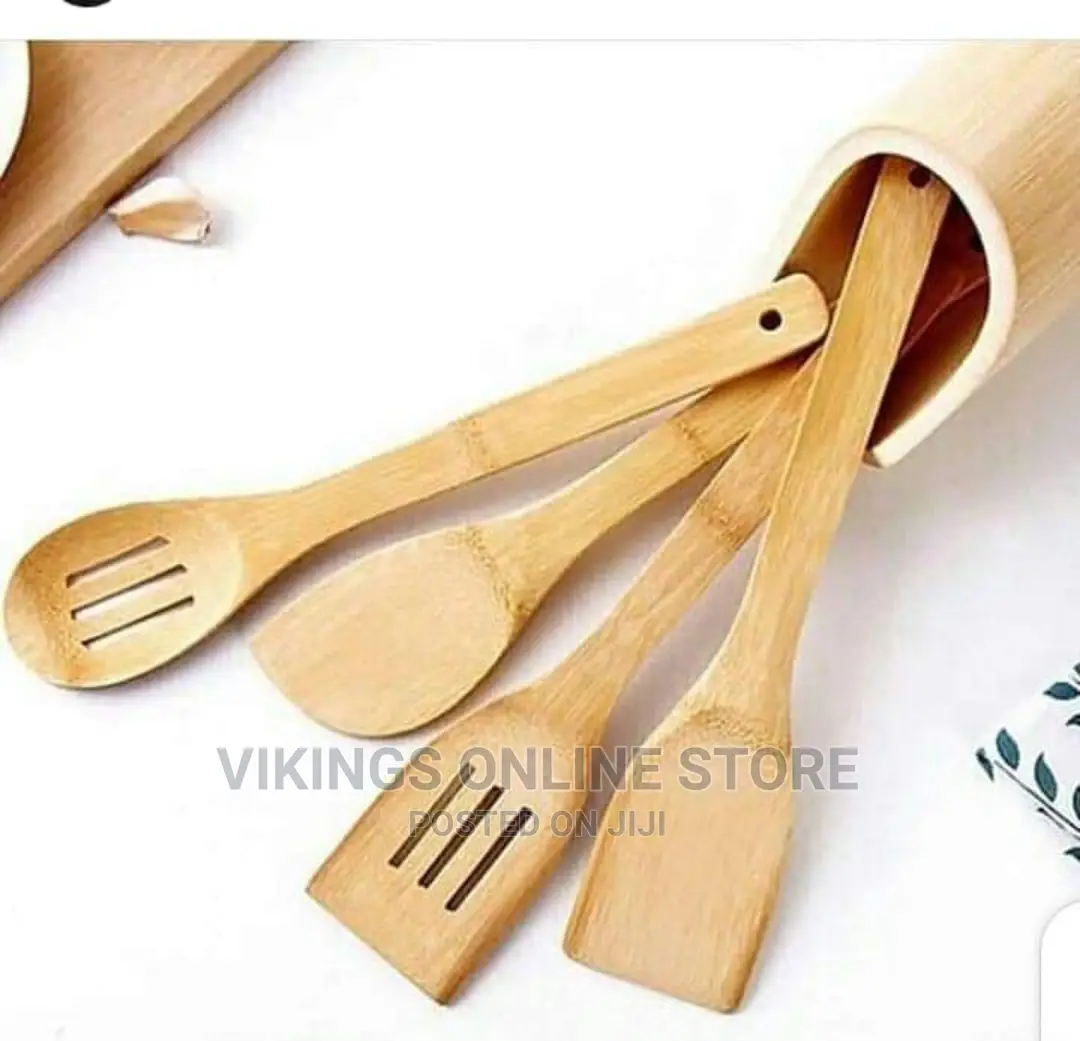 4pcs Bamboo Wooden Spoon Set With 1 Holder