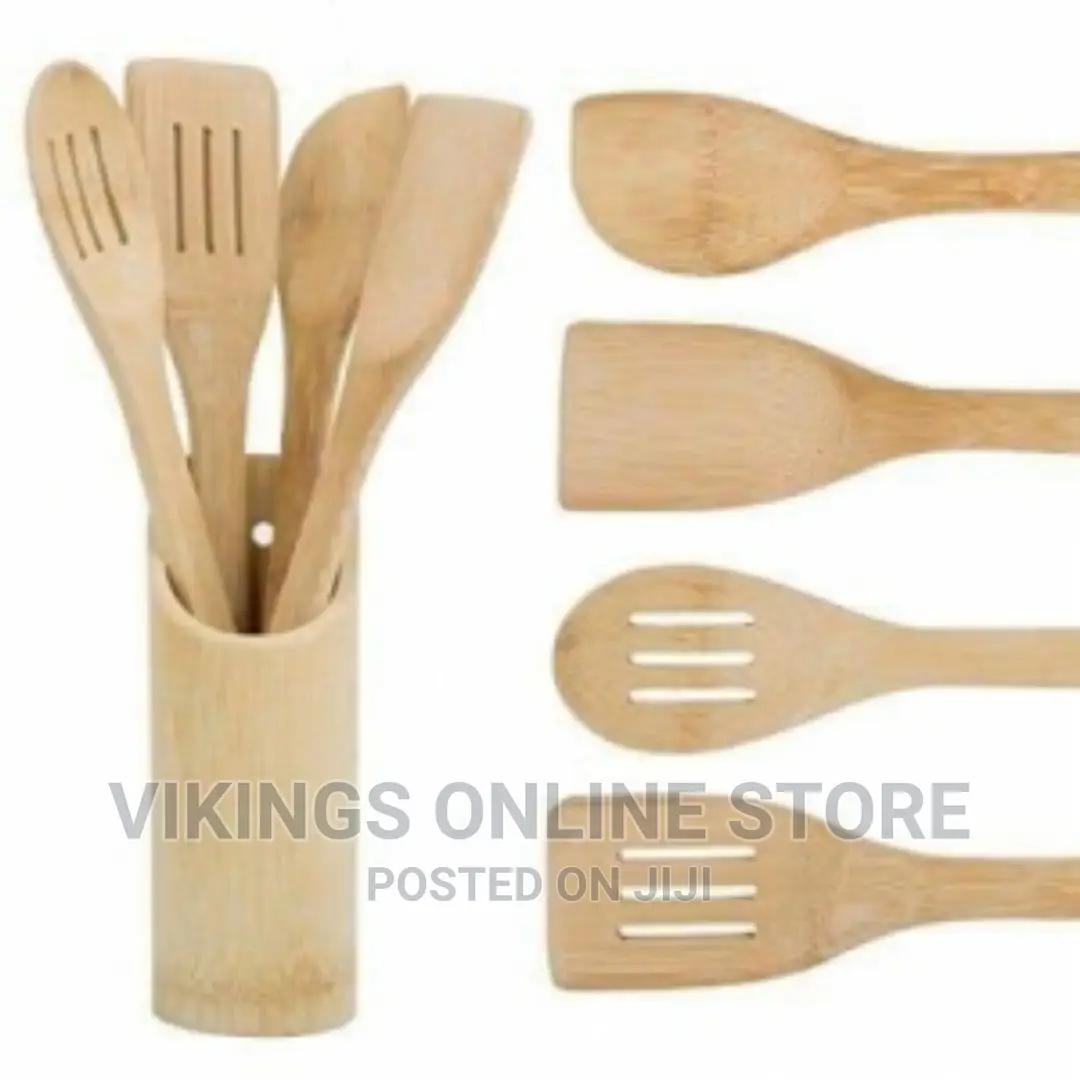 4pcs Bamboo Wooden Spoon Set With 1 Holder