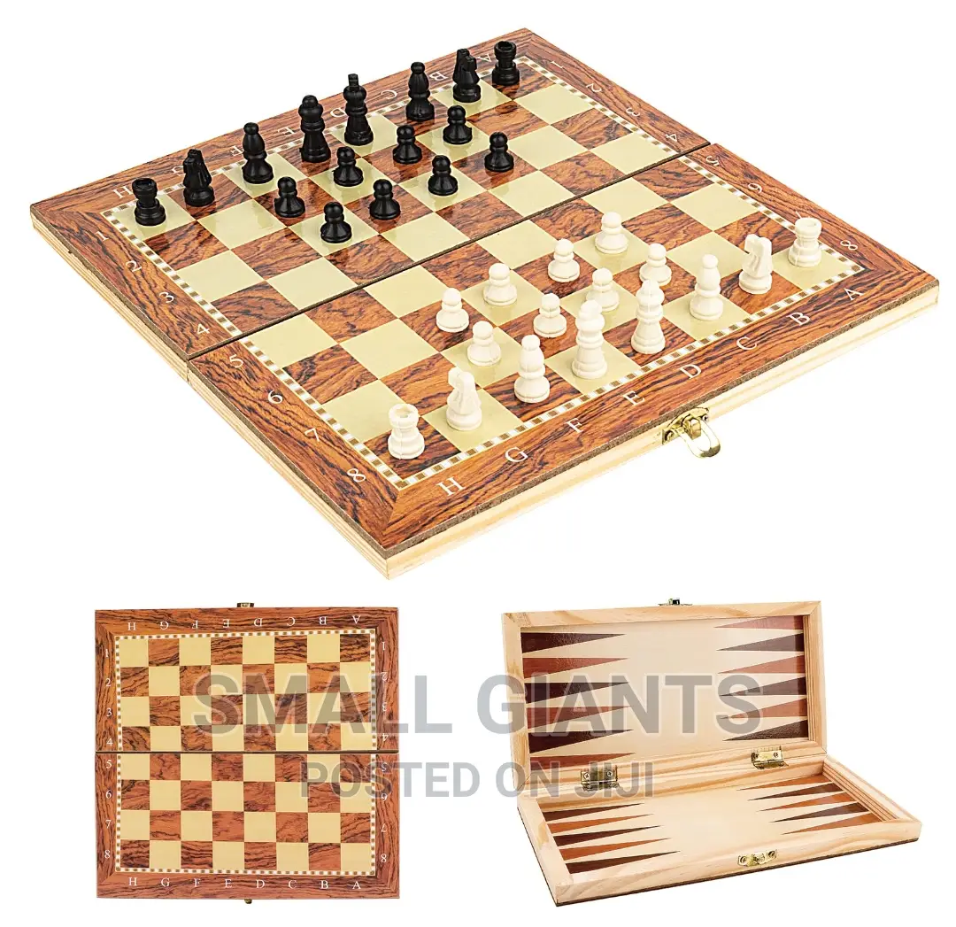 Foldable Chess Checkers Backgammon 3-in-1 Set