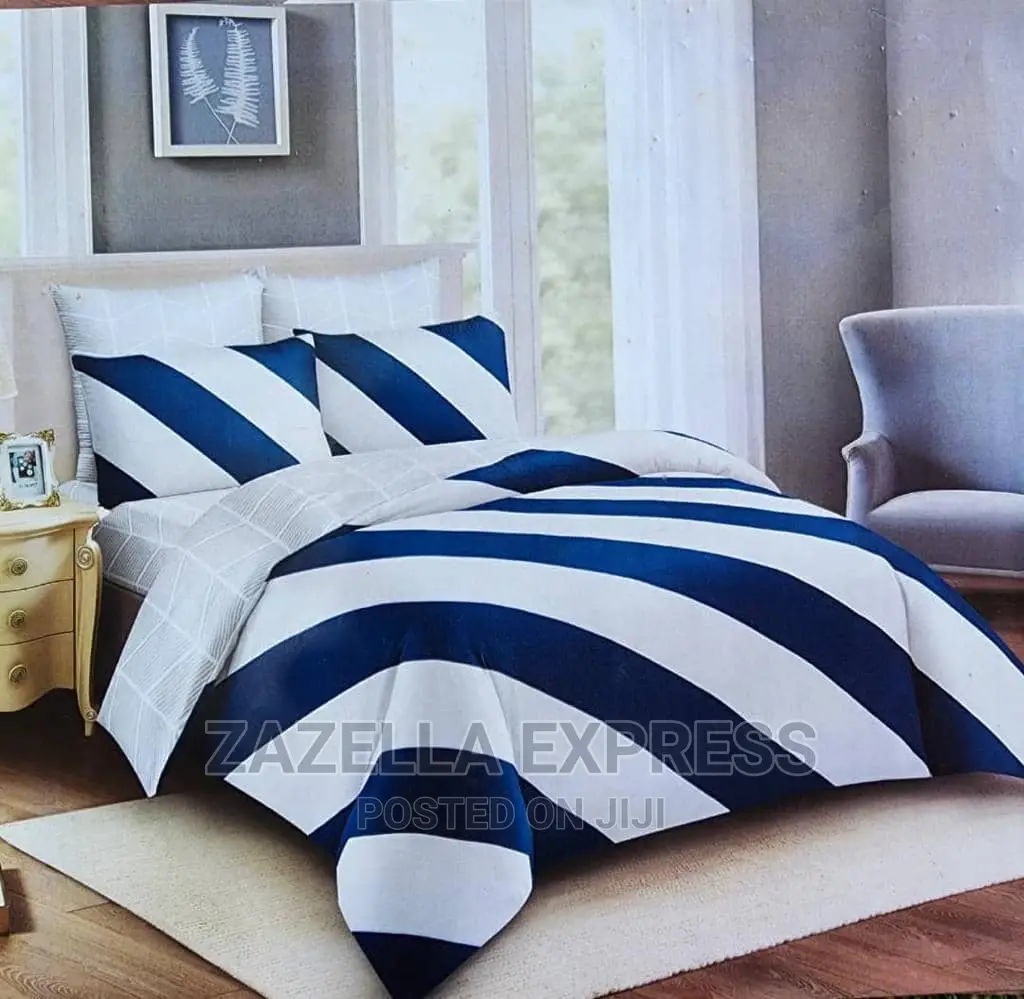 Full Duvet Cover Set of 10,Nautical Stripes Navy Blue White