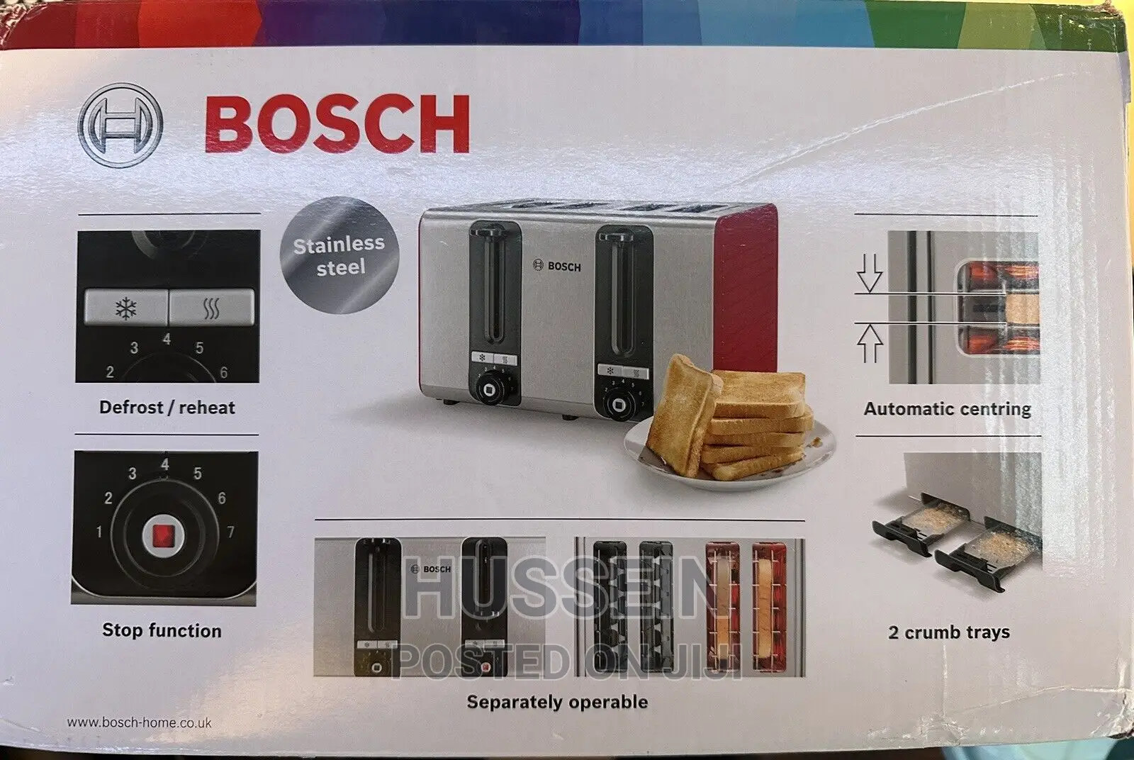 Bosch TAT7S44GB 1800W 4-Slice Stainless Steel Toaster