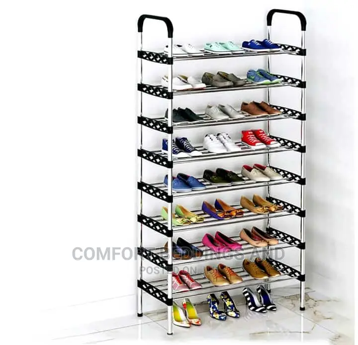 Six Layer Metallic Shoe Rack Black