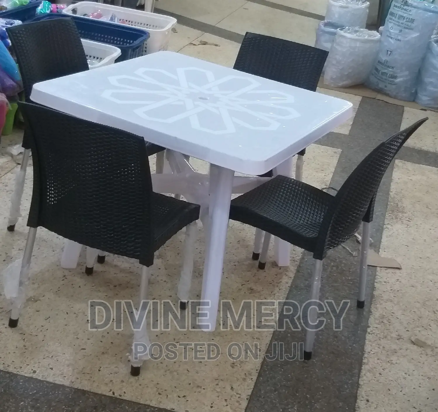 Aset of Atable and Steel Legs Armless Chair
