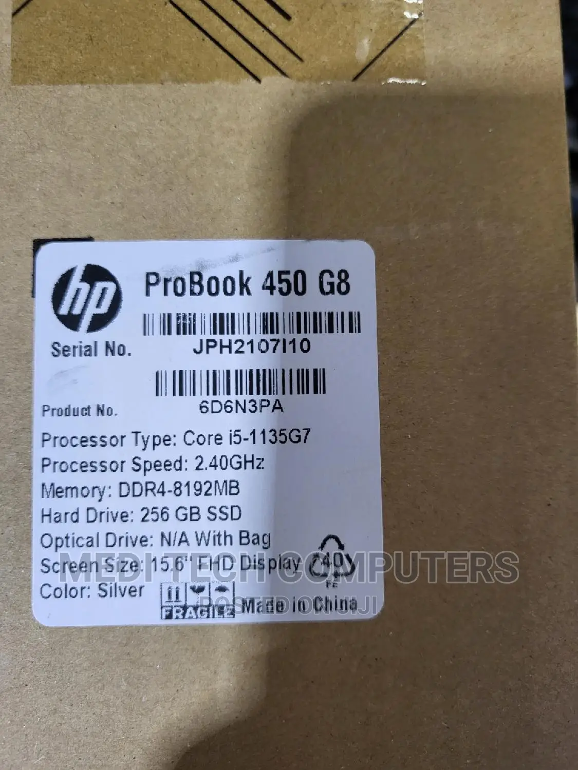 New Laptop HP ProBook 450 G8 8GB Intel Core I5 SSD 256GB