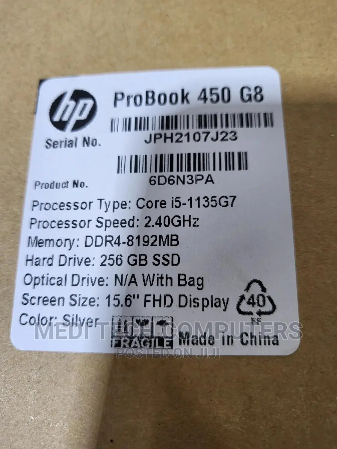 New Laptop HP ProBook 450 G8 8GB Intel Core I5 SSD 256GB