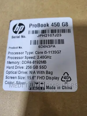 New Laptop HP ProBook 450 G8 8GB Intel Core I5 SSD 256GB