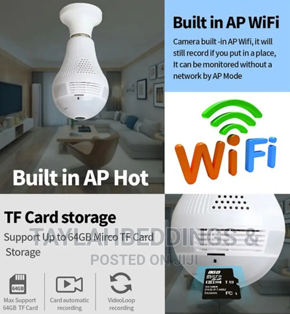 Wifi Bulb Panoramic IP Camera CCTV 1080P Lamp Light Monitor
