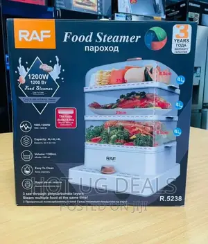 Raf 12 Litres 3 Tier Food Vegetable Steamer- Clear/White