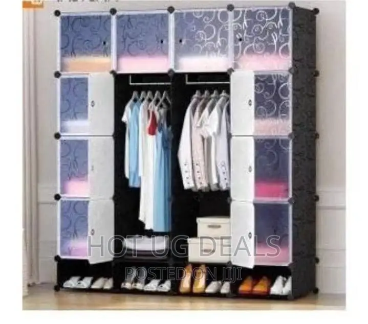 4 Column Plastic Portable Wardrobe - Black - Not Assembled
