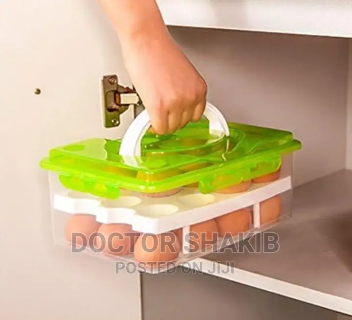 1pc Plastic 24 Grid Egg Storage Container With Handle