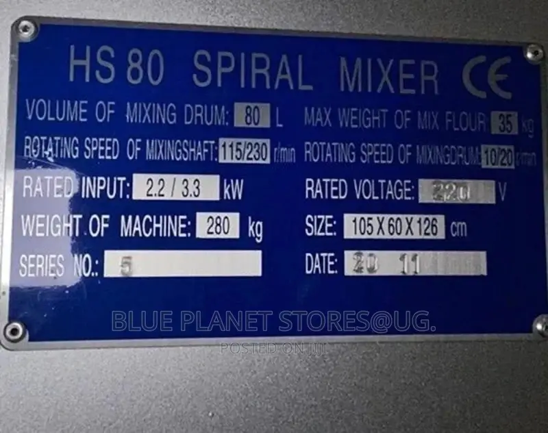 Bakery 80litres Dough Spiral Mixers \\ 3.3kw \\ HS80