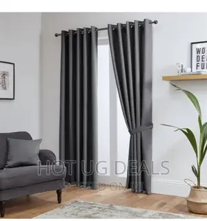 3pc 2x1.5M Plain Curtain With White Net - Grey