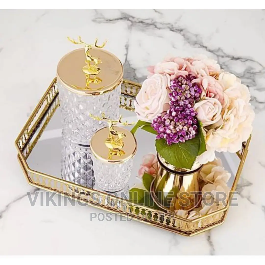 Multi-Purpose Mirror Tray- Gold