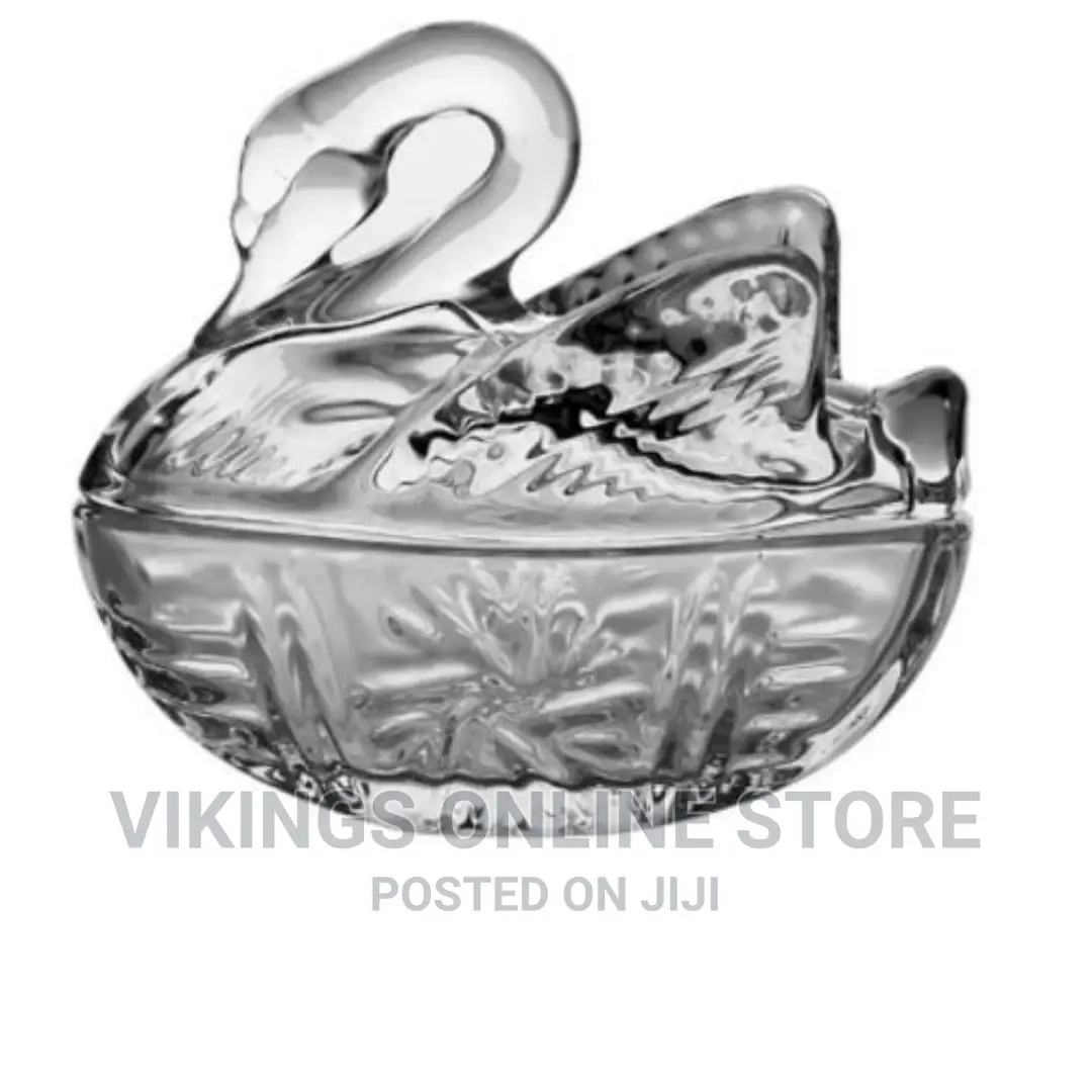 Swan Shaped Glass Candy Dish With Lid Sugar Bowl