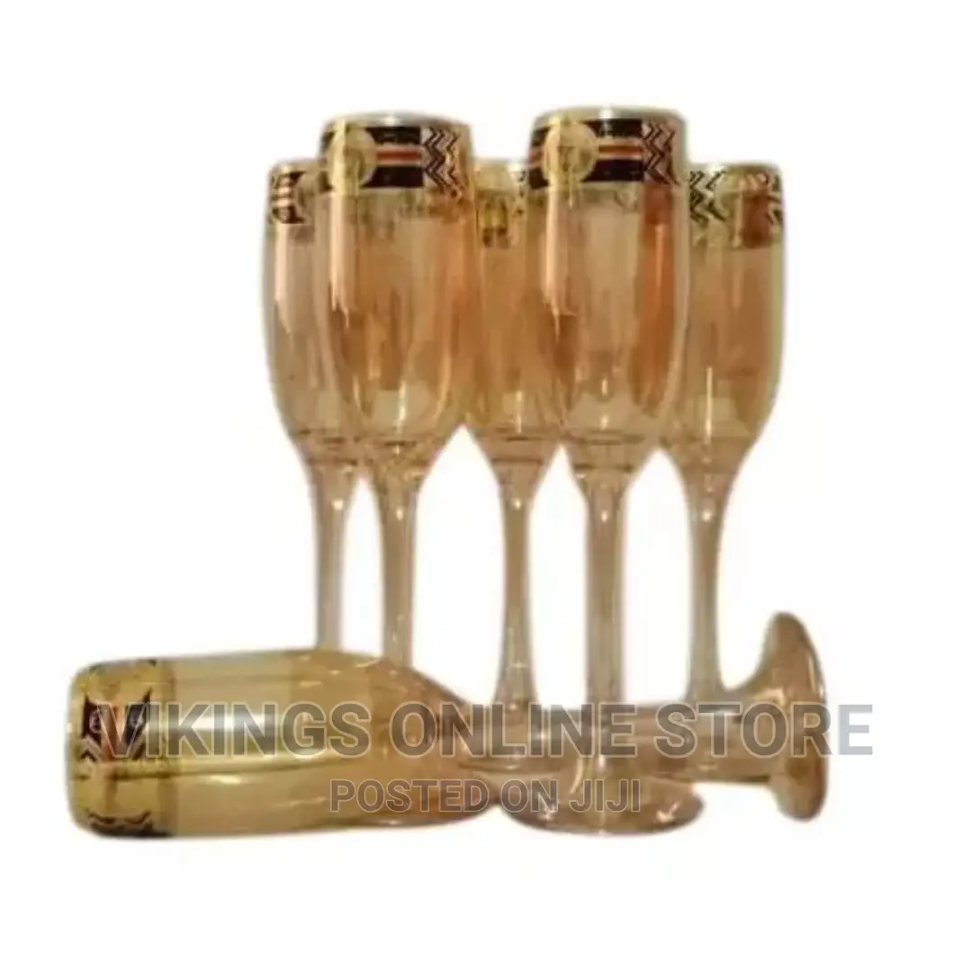 Gold Lead-Free Juice, Champagne Wine Glasses- 6 Pieces