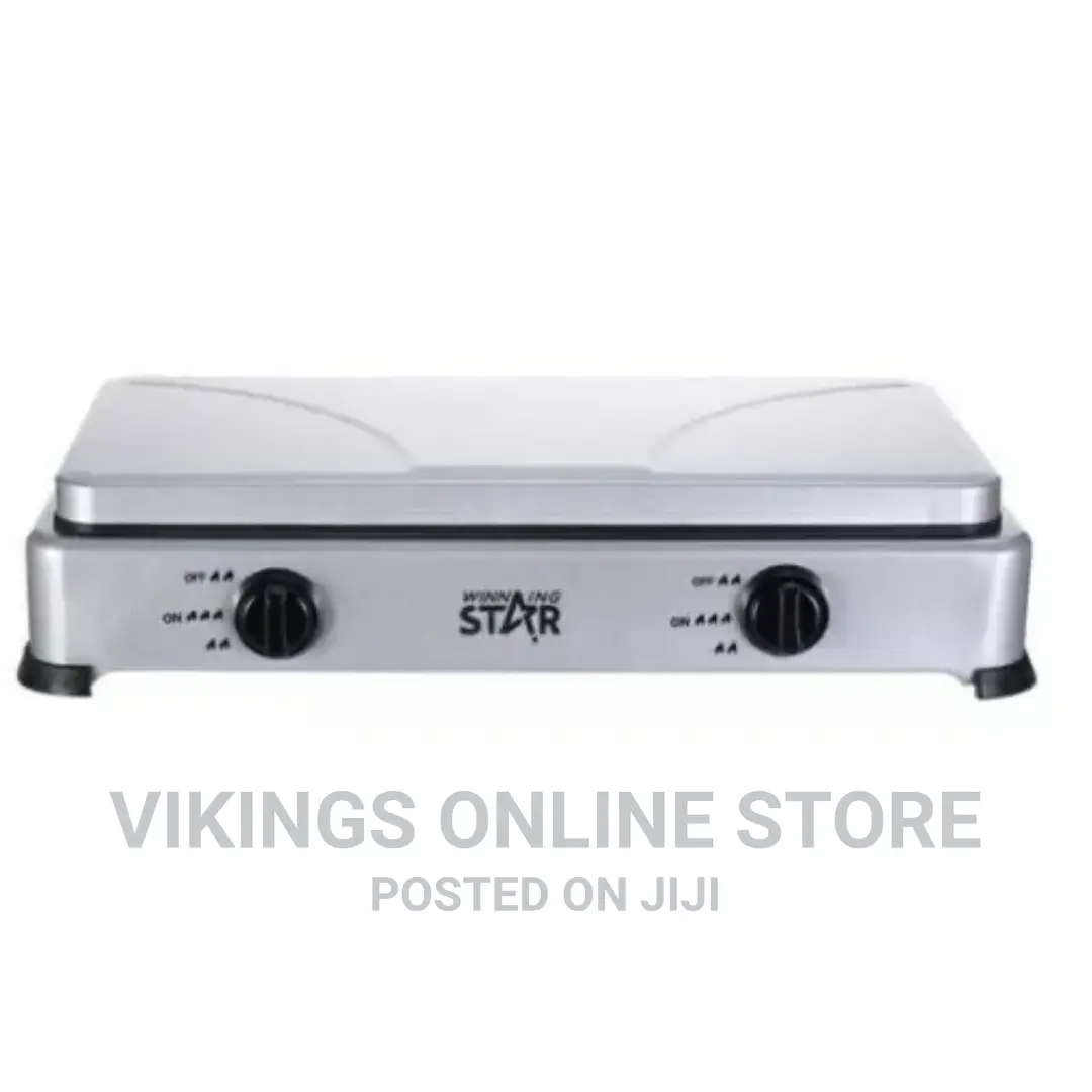 Winning Star Two Burner Gas Cooking Stove With Lid -Grey