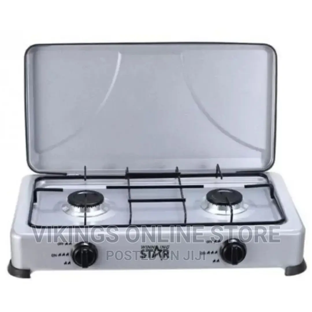 Winning Star Two Burner Gas Cooking Stove With Lid -Grey