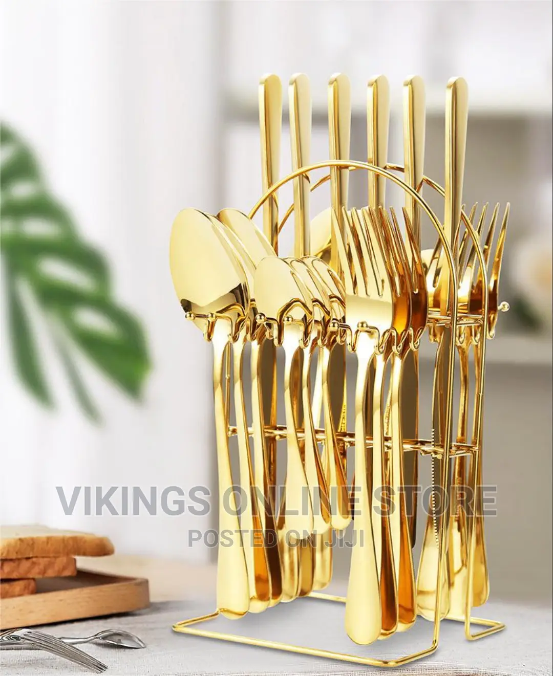 Set of Gold Cutlery With Stand