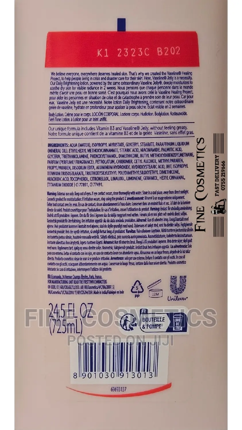 Vaseline Health Bright Body Lotion and Vitamin B3 Body Oil.