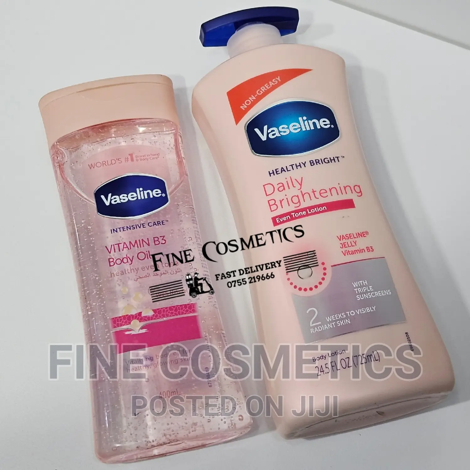 Vaseline Health Bright Body Lotion and Vitamin B3 Body Oil.