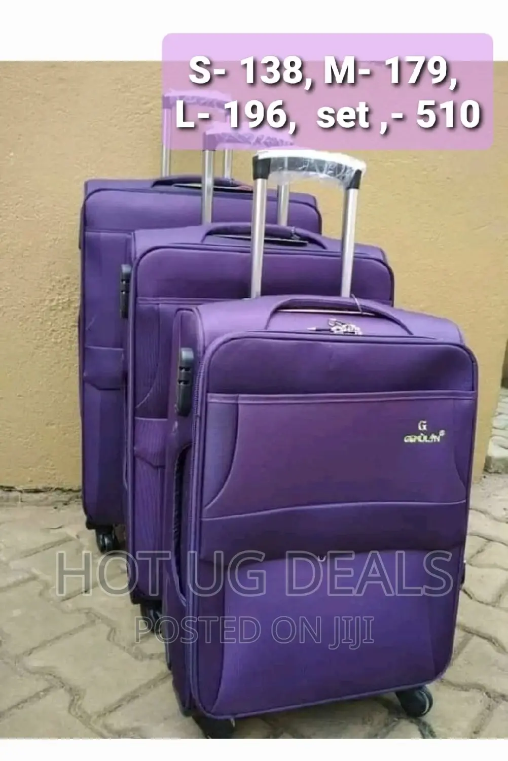 4-Wheeler Fabric Leather Travel Suitcase Bag - Purple