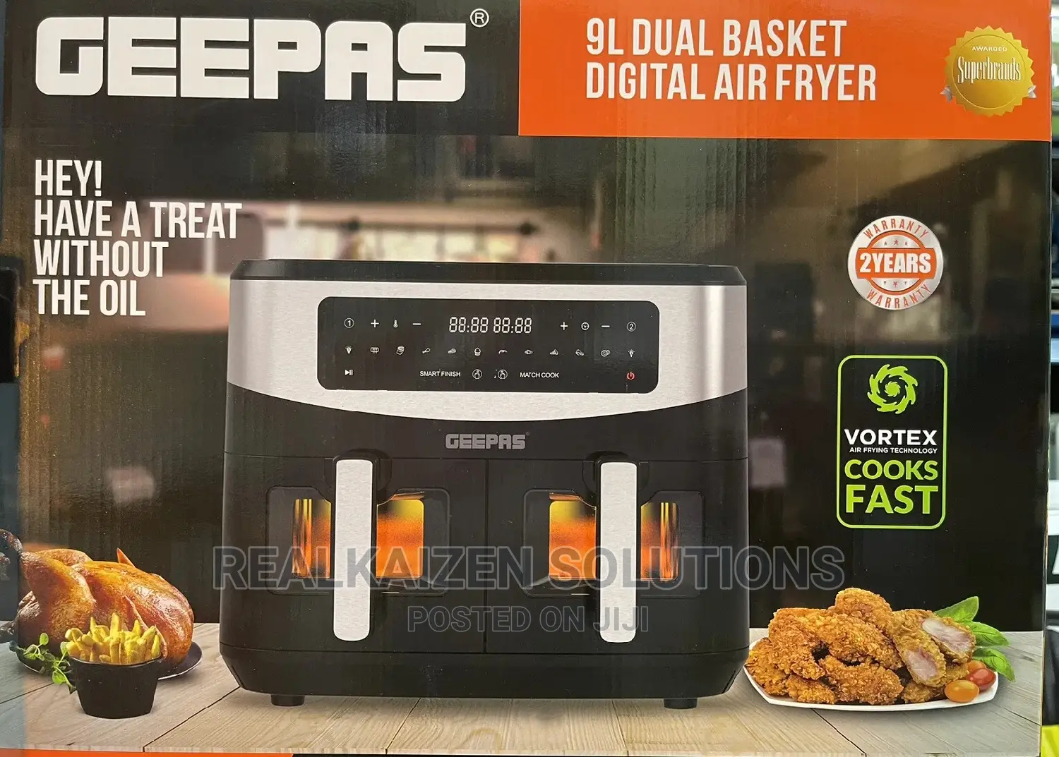 GEEPAS 9L Dual Basket Digital Touch Screen Vortex Air Fryer