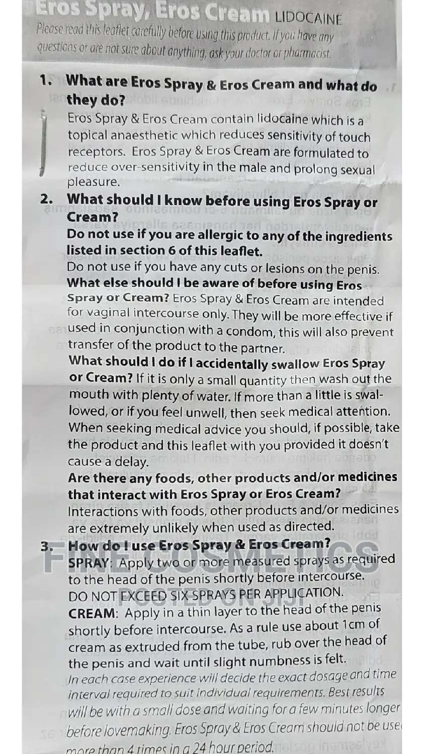 Eros Delay Spray | Cream Lidocaine for Premature Ejaculation