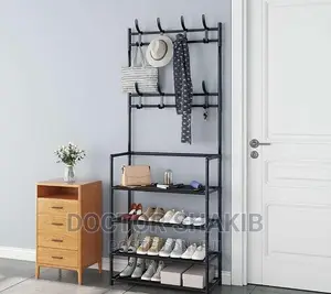 Photo - 3 In 1 Metallic Clothes Coat,4 Tier Shoe Rack