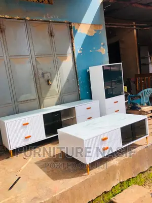 Center Table With TV Stand White and Gold Handles