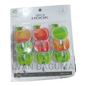 Apple Design Adhesive Sticky Wall Hooks - 9 in a Pack