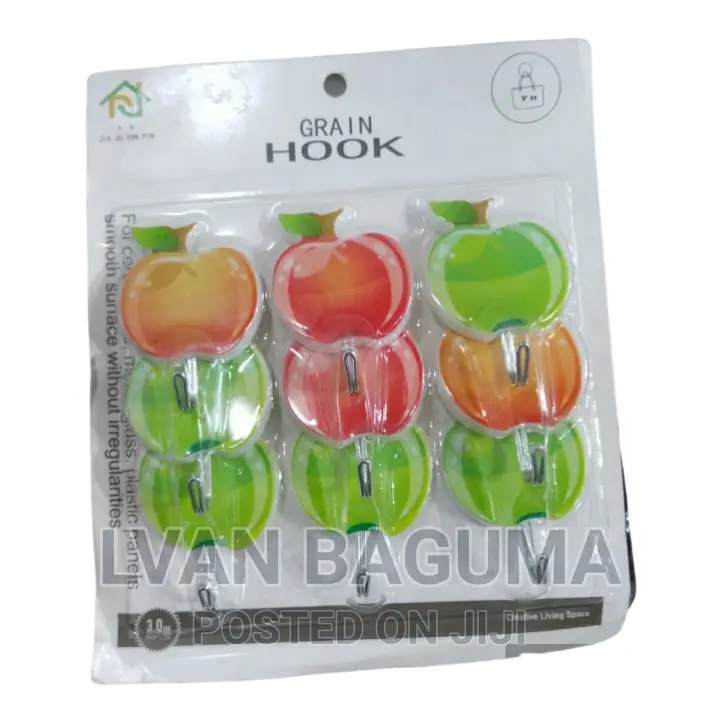 Apple Design Adhesive Sticky Wall Hooks - 9 in a Pack