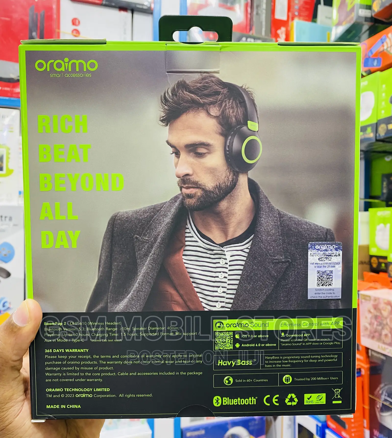 Oraimo Boompop 2 Havy Bass Stereo 60hrs Playtime Headphones