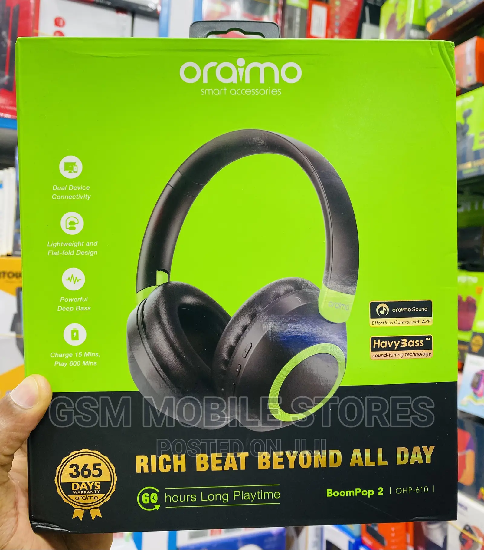 Oraimo Boompop 2 Havy Bass Stereo 60hrs Playtime Headphones
