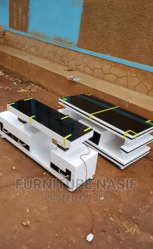 Center Table With TV Stand White and Black With Led Lights
