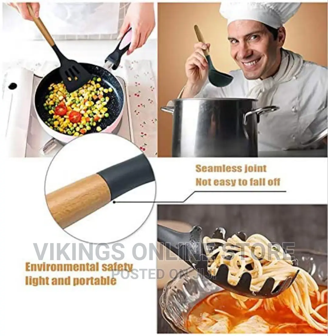 A Set of Nonstick Silicone Kitchen Utencils- Black
