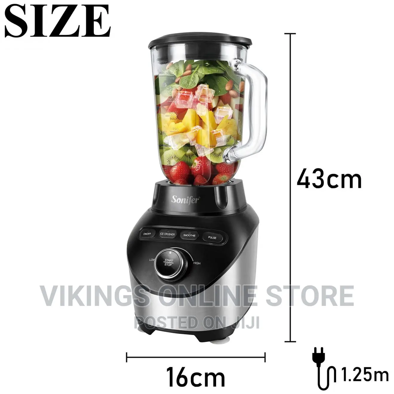 1000W Sonifer Super Motor Ice Crusher Processor 1.8L Blender