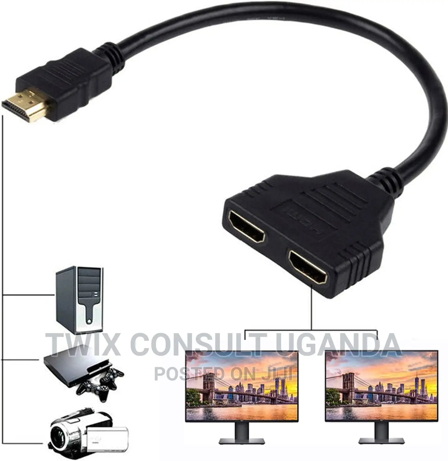 HDMI Port Male to 2 Female 1 in 2 Out Splitter Adapter