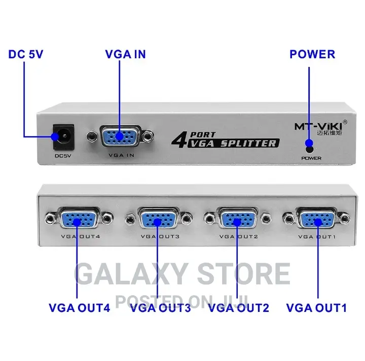 4 Port VGA Splitter With Power Adapter for VGA/SVGA 4 Port