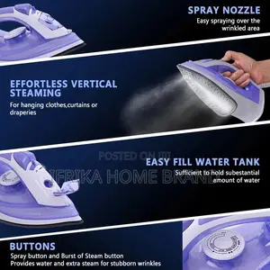 Steam Iron for Clothes With Non-Stick Soleplate