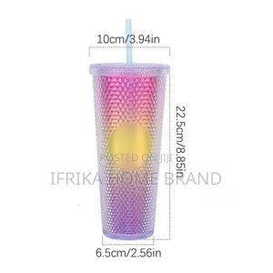 750ml Diamond Water Bottle Gradient Straw Travel Cup Lid