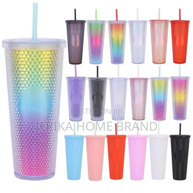 750ml Diamond Water Bottle Gradient Straw Travel Cup Lid