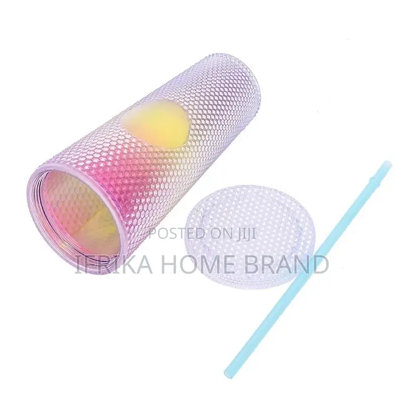 750ml Diamond Water Bottle Gradient Straw Travel Cup Lid