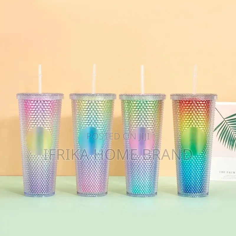 750ml Diamond Water Bottle Gradient Straw Travel Cup Lid