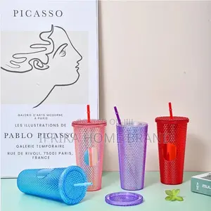 750ml Diamond Water Bottle Gradient Straw Travel Cup Lid